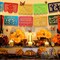 Day of The Dead Decor with 24 Pcs Monarch Butterfly 3 Artificial Marigold Flowers (Orange, Red, Green, Blue)